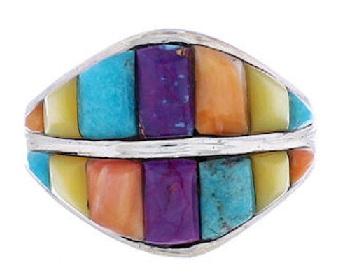 Sterling Silver Multicolor Inlay Southwest Ring Size 8-1/2 UX36019